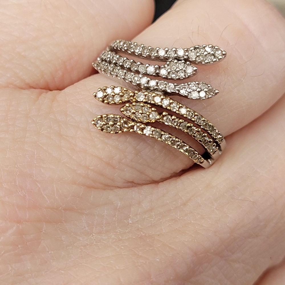 10k two tone diamond snake ring